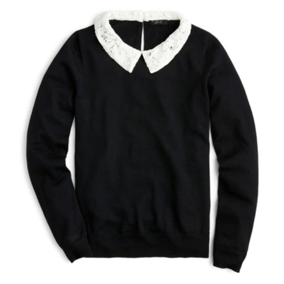 J. Crew Sweater with Lace Collar • Black • Size XS - Picture 1 of 8